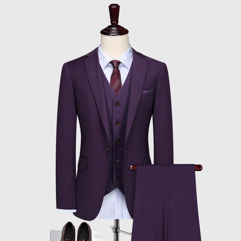 西服套装男士新郎结婚礼服主持人伴郎服修身商务休闲正装紫色