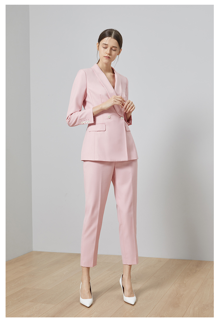 粉色高端职业正装西装套装女韩版时尚商务正装气质女神新款两件套