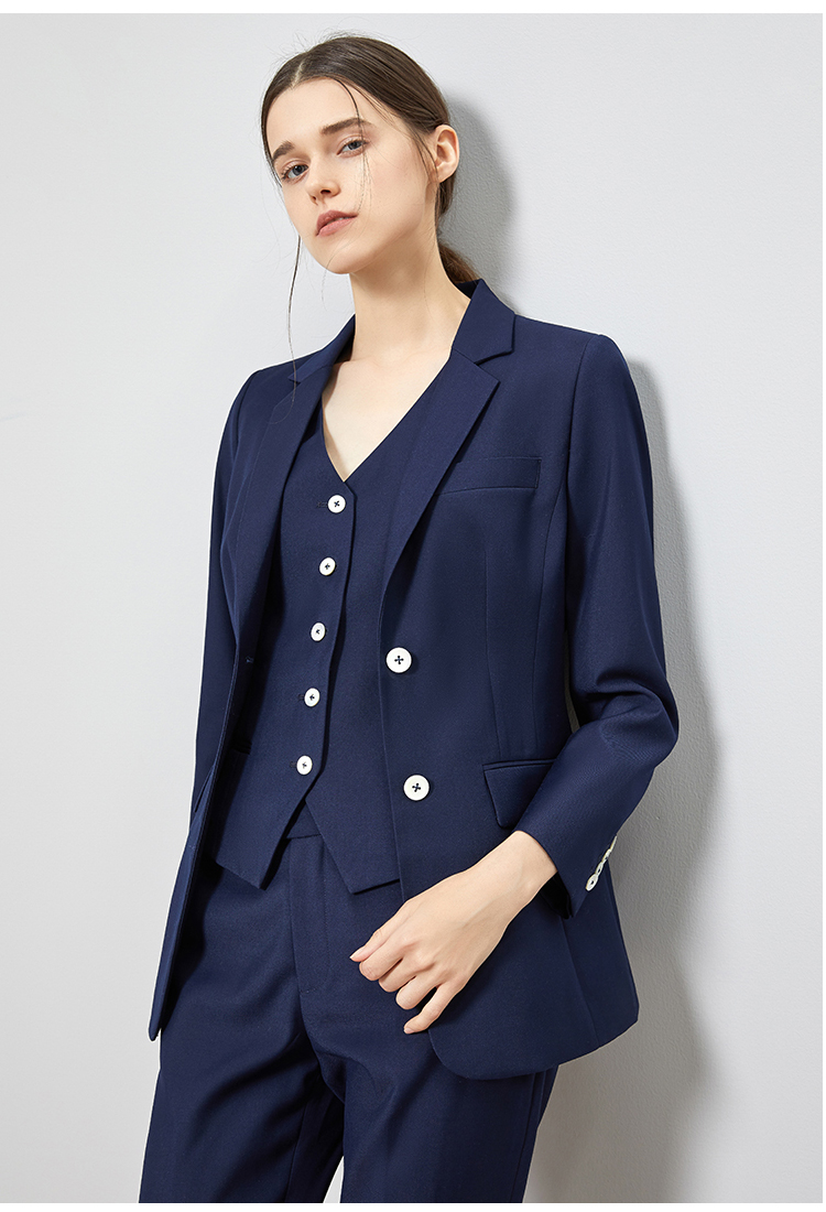 藏青色单排扣三件套西装套装活动主持修身显瘦气质职场女西服外套