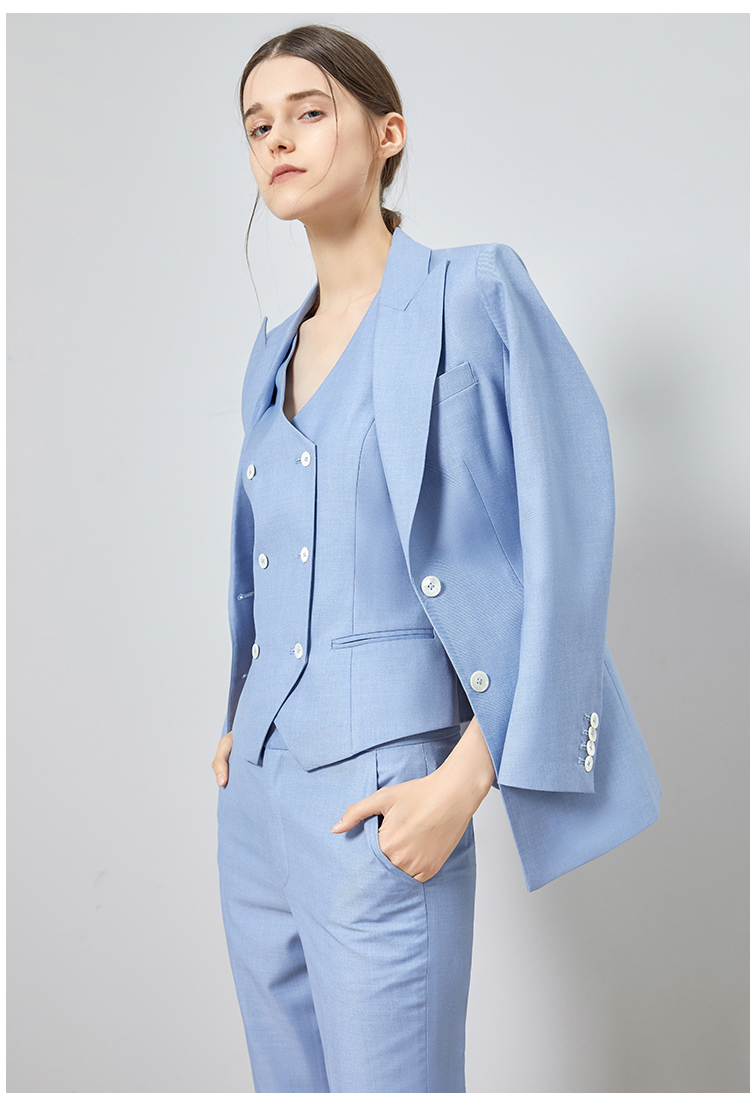 新款天蓝色单排扣三件套气质修身陈数同款西装套装女职场精英外套
